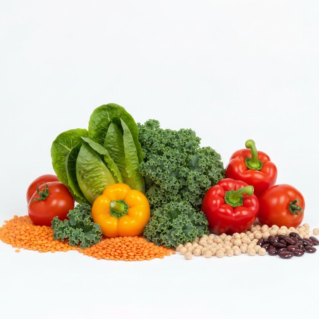 Variety of fresh vegetables and plant-based foods