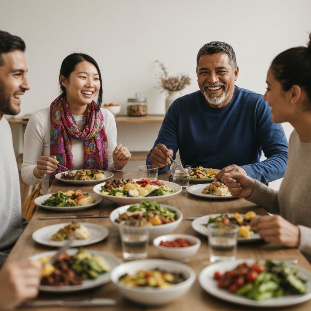 People enjoying plant-based meals together